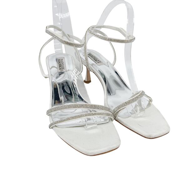 Badgley Mischka Women's Ultra Rhinestone Kitten Heel Sandals White Size 9 - Picture 1 of 15